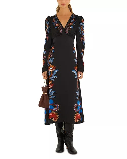 Black Floral Printed V-Neck Maxi Dress