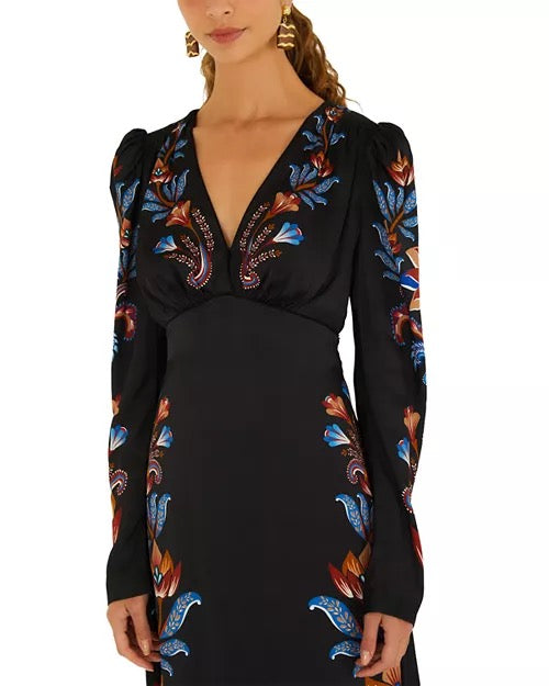 Black Floral Printed V-Neck Maxi Dress