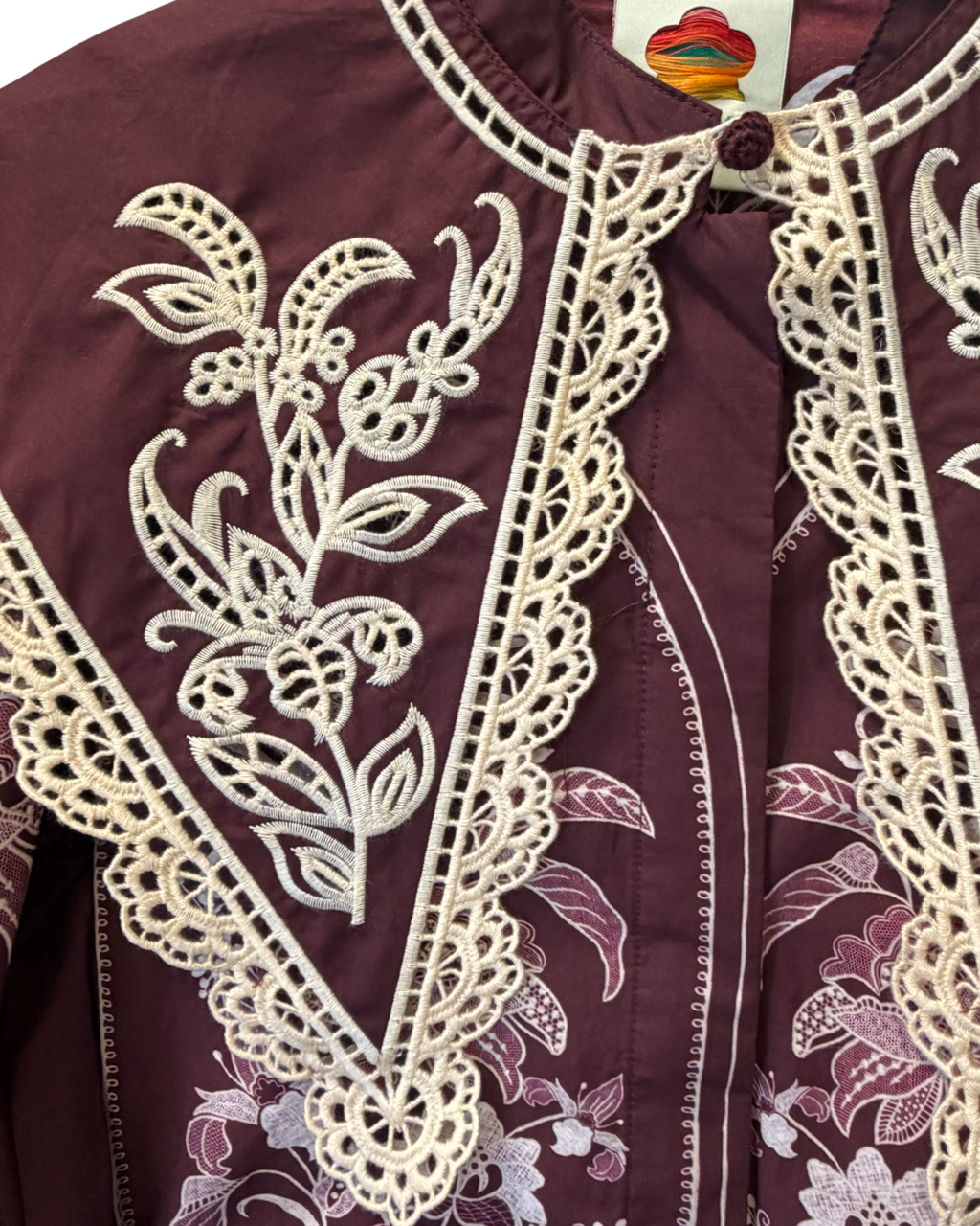 Embroidered Burgundy Collar Mini Dress