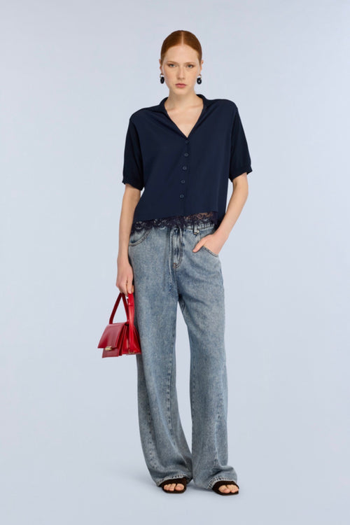 Bi-Material Lace Shirt