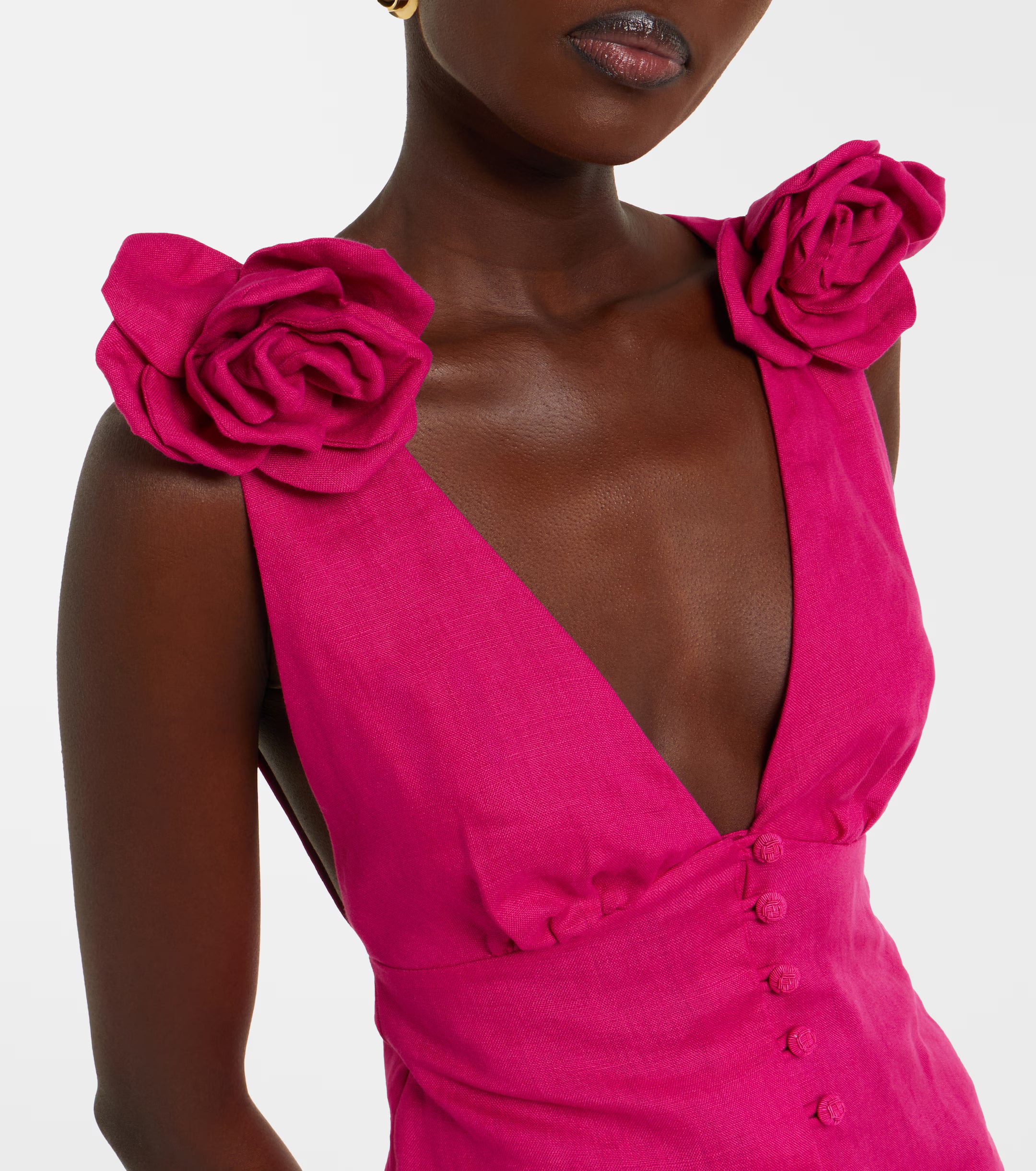 Floral-Appliqué Linen Minidress