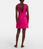 Floral-Appliqué Linen Minidress