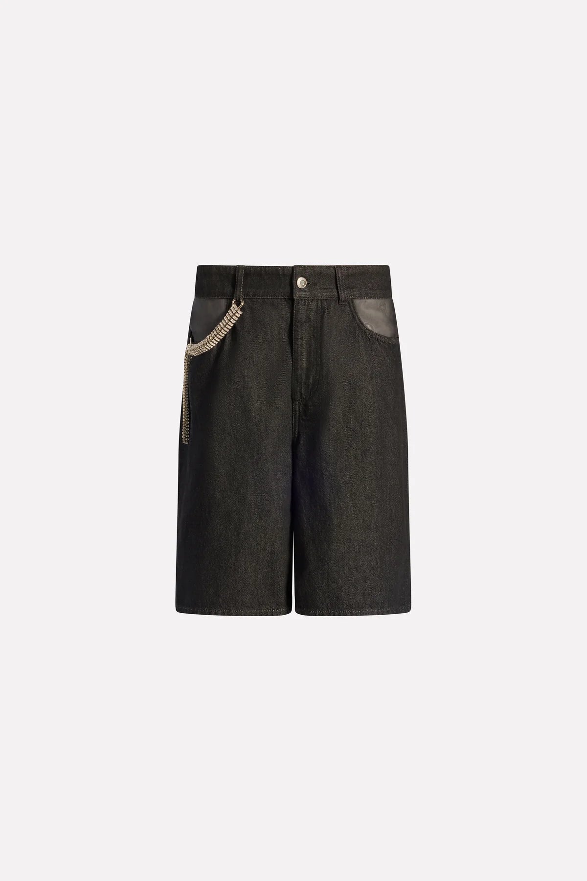 Denim Organza Strass Bermuda Shorts