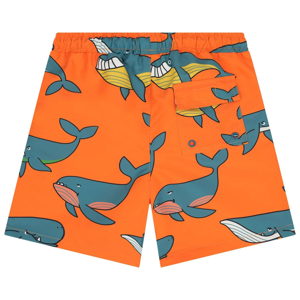 Orange Whale Print Shorts