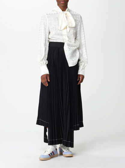 Pleated Asymmetric Long Skirt