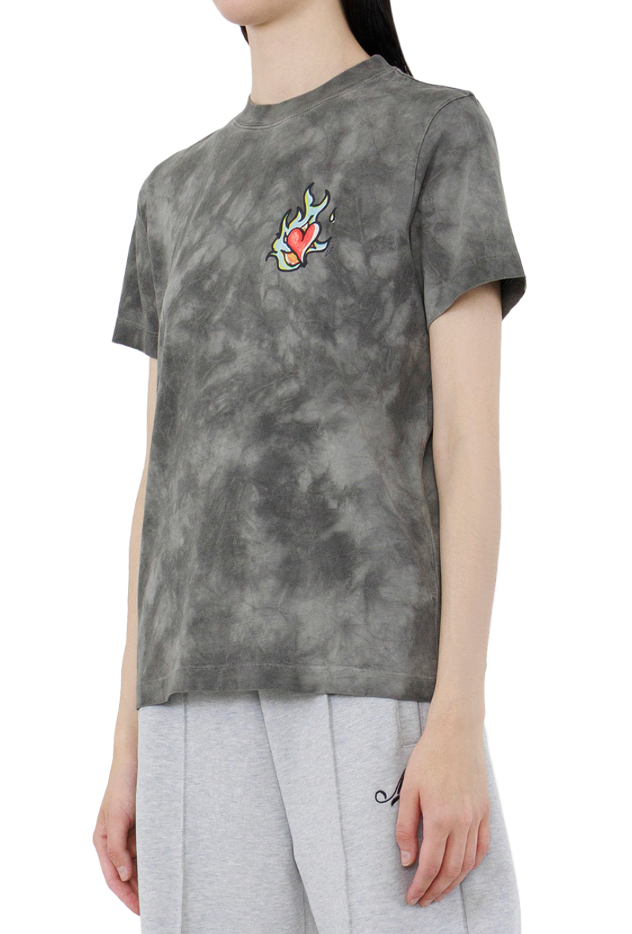 Grey Tie-Dye Heart Print T-Shirt