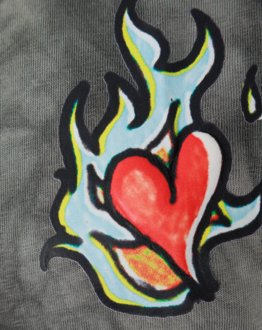 Grey Tie-Dye Heart Print T-Shirt