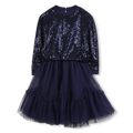 Bi-Material Navy Dress
