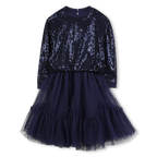 Bi-Material Navy Dress