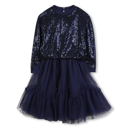 Bi-Material Navy Dress