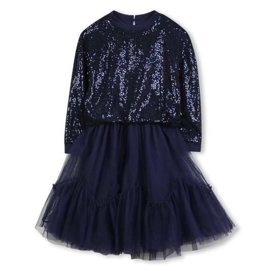 Bi-Material Navy Dress