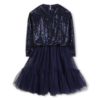 Bi-Material Navy Dress