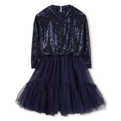 Bi-Material Navy Dress