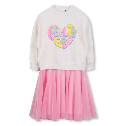 Pink And White Bi-Material Dress