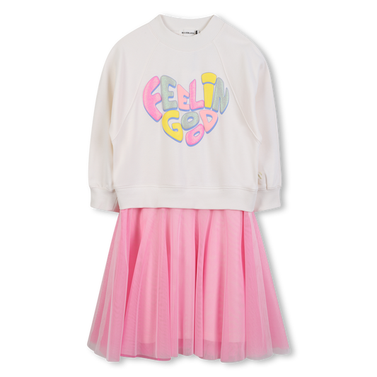 Pink And White Bi-Material Dress