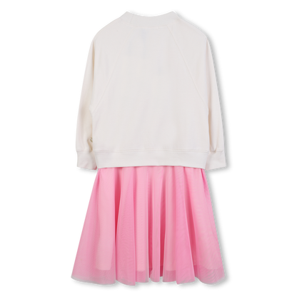 Pink And White Bi-Material Dress