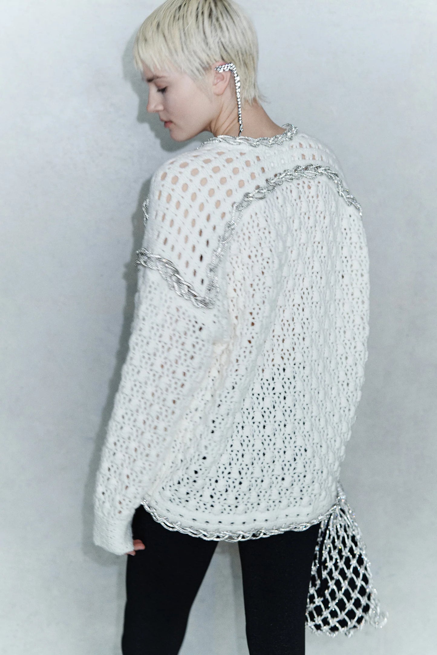 White Cardigan With Rhinestone Detail