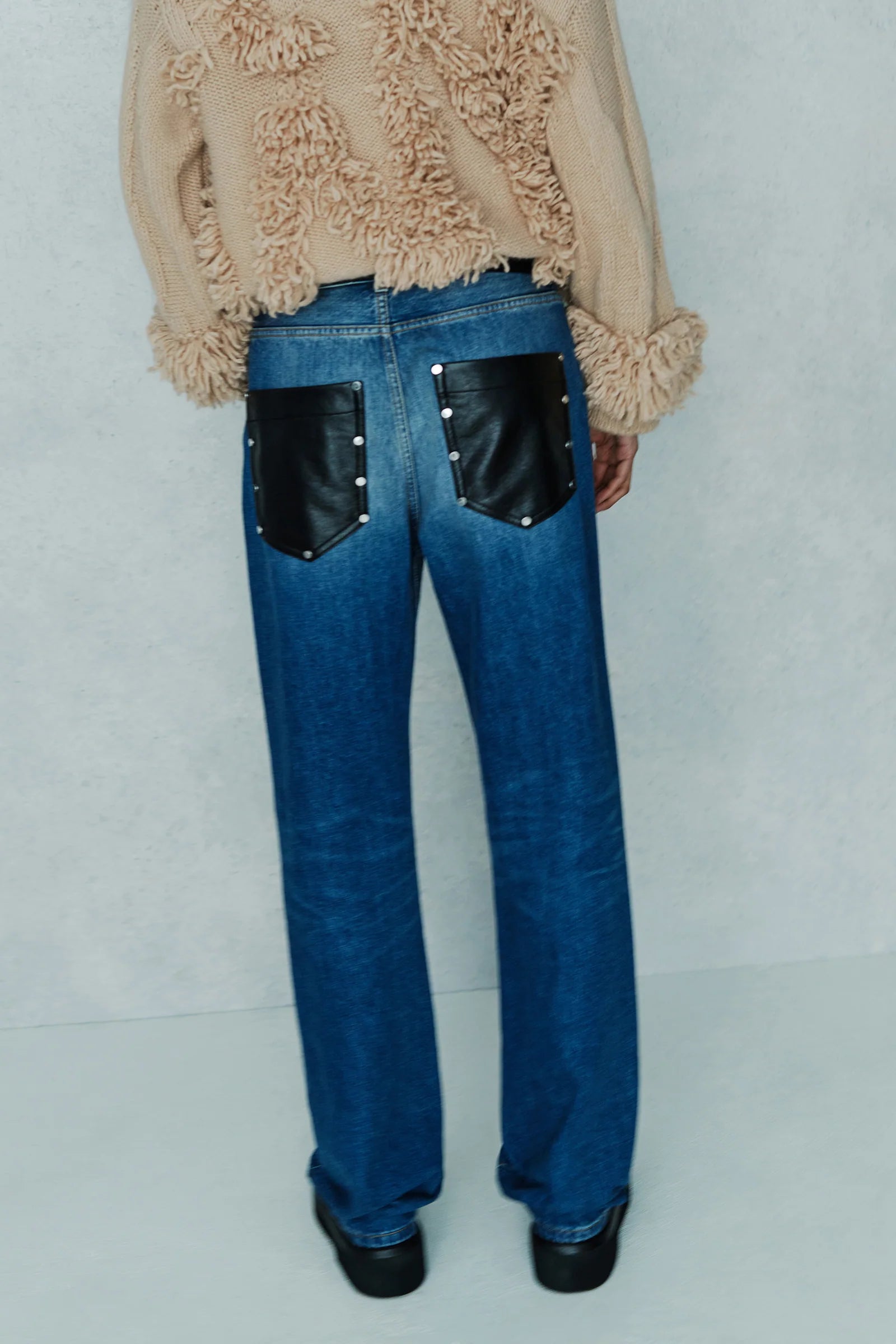 Leather Pockets Jeans