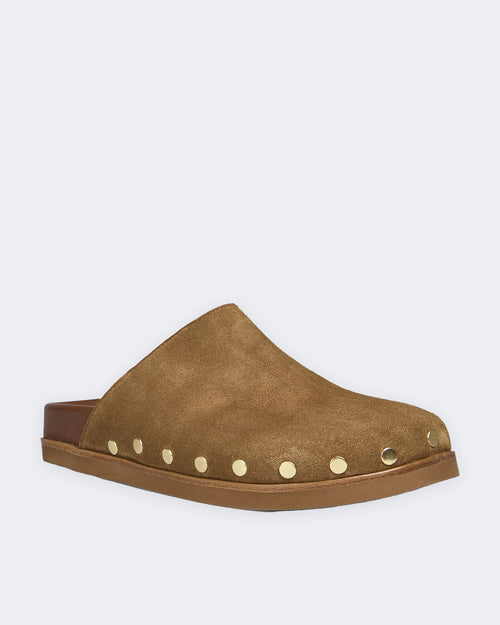 Кафяви велурени сабо с капси