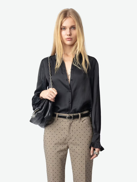 Thely Satin Black Shirt