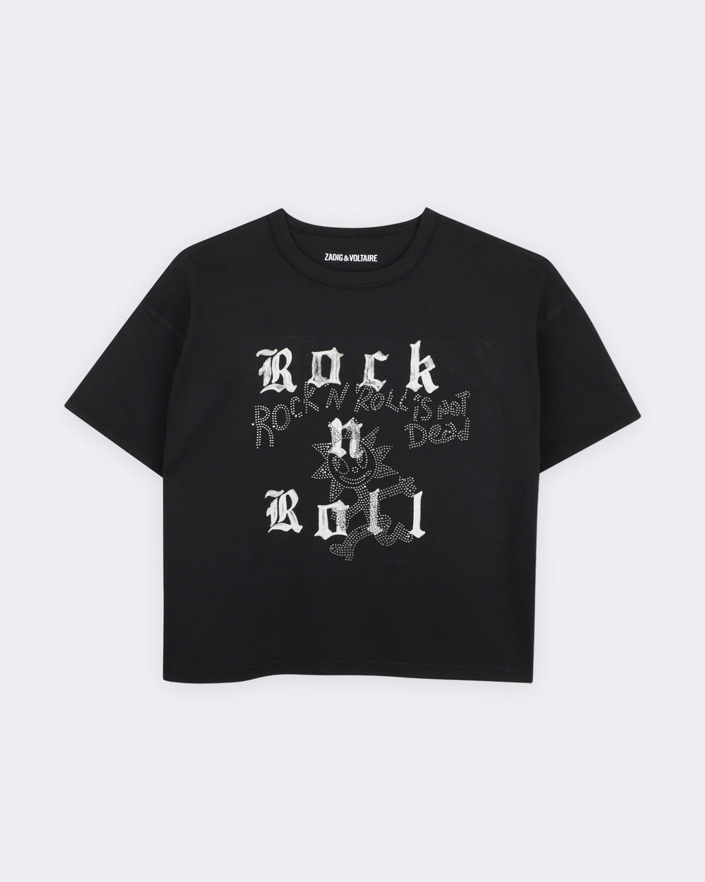 Черна тениска Rock n Roll с камъчета за момиче