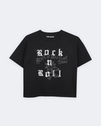 Черна тениска Rock n Roll с камъчета за момиче