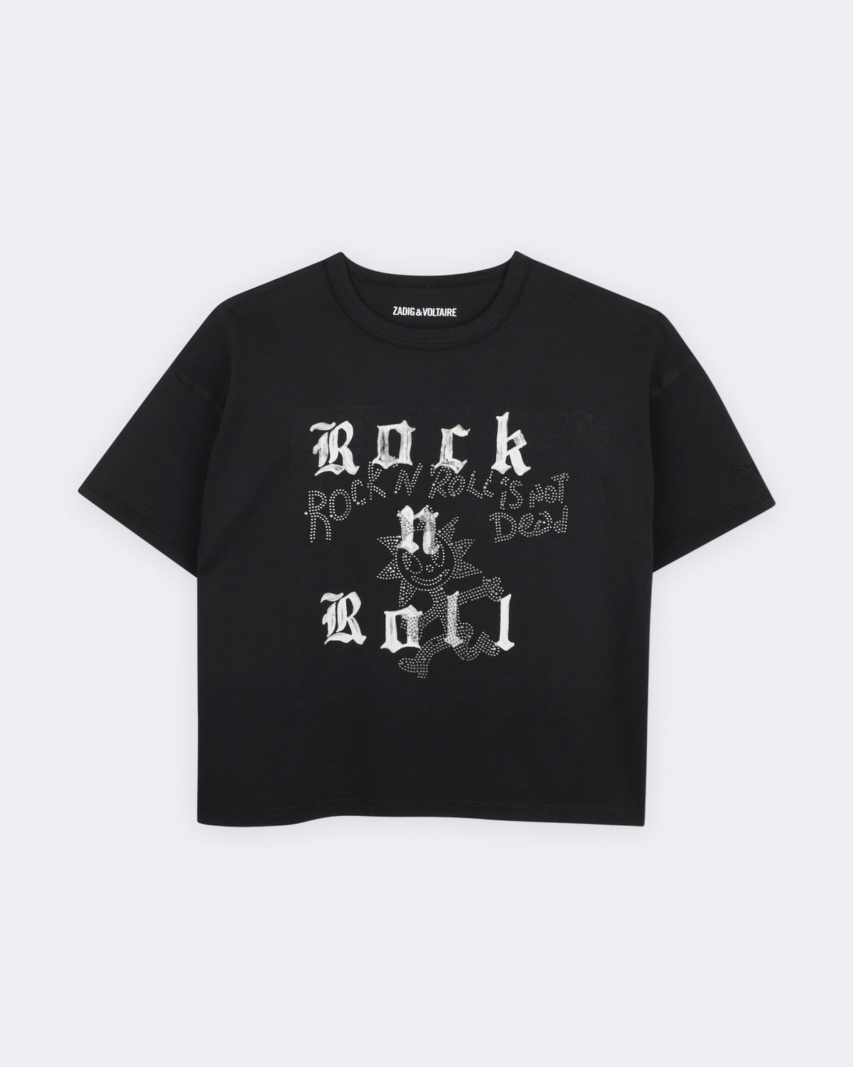 Черна тениска Rock n Roll с камъчета за момиче