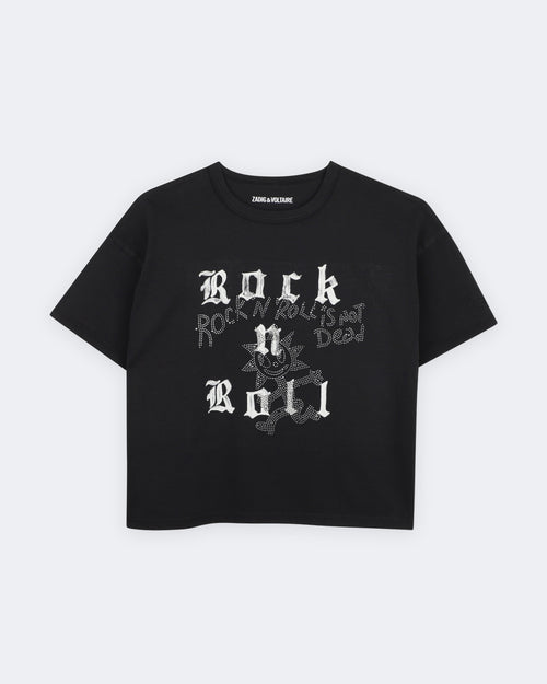 Черна тениска Rock n Roll с камъчета за момиче