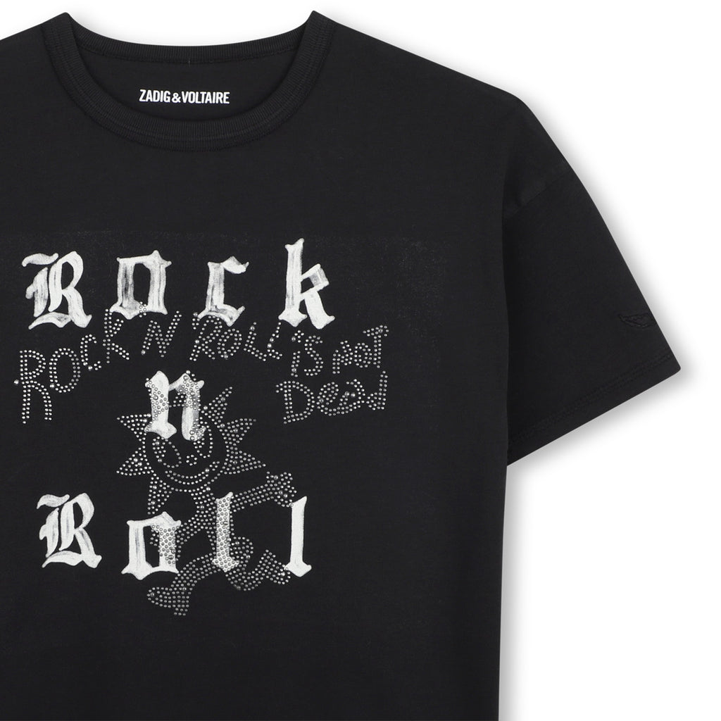 Черна тениска Rock n Roll с камъчета за момиче