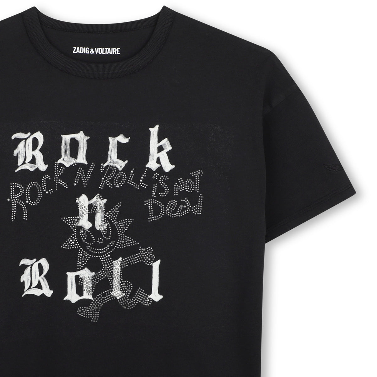 Черна тениска Rock n Roll с камъчета за момиче