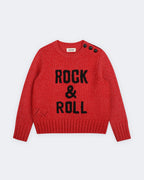 Червен пуловер с надпис Rock & Roll за момиче