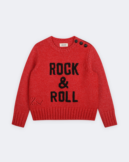 Червен пуловер с надпис Rock & Roll за момиче