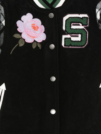 Black Bomber Jacket With Embroidery