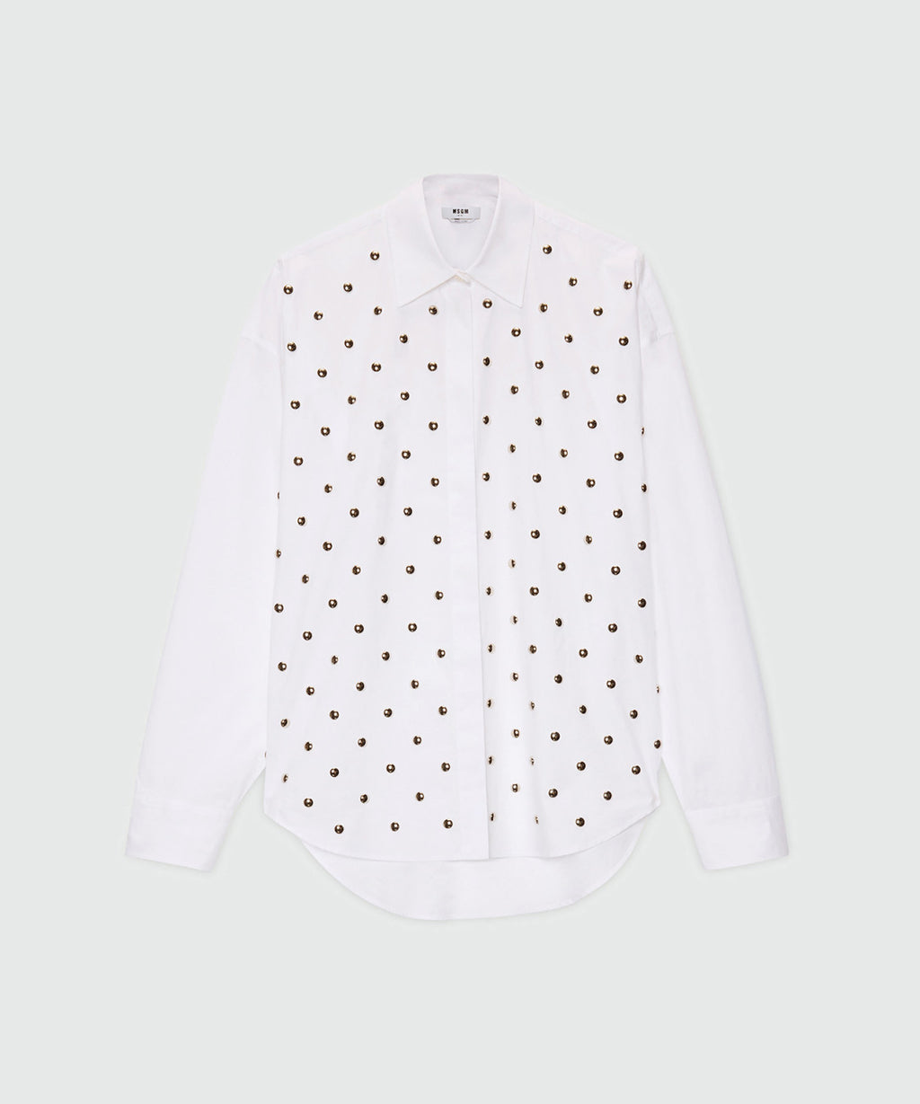 White Studded Cotton Poplin Shirt