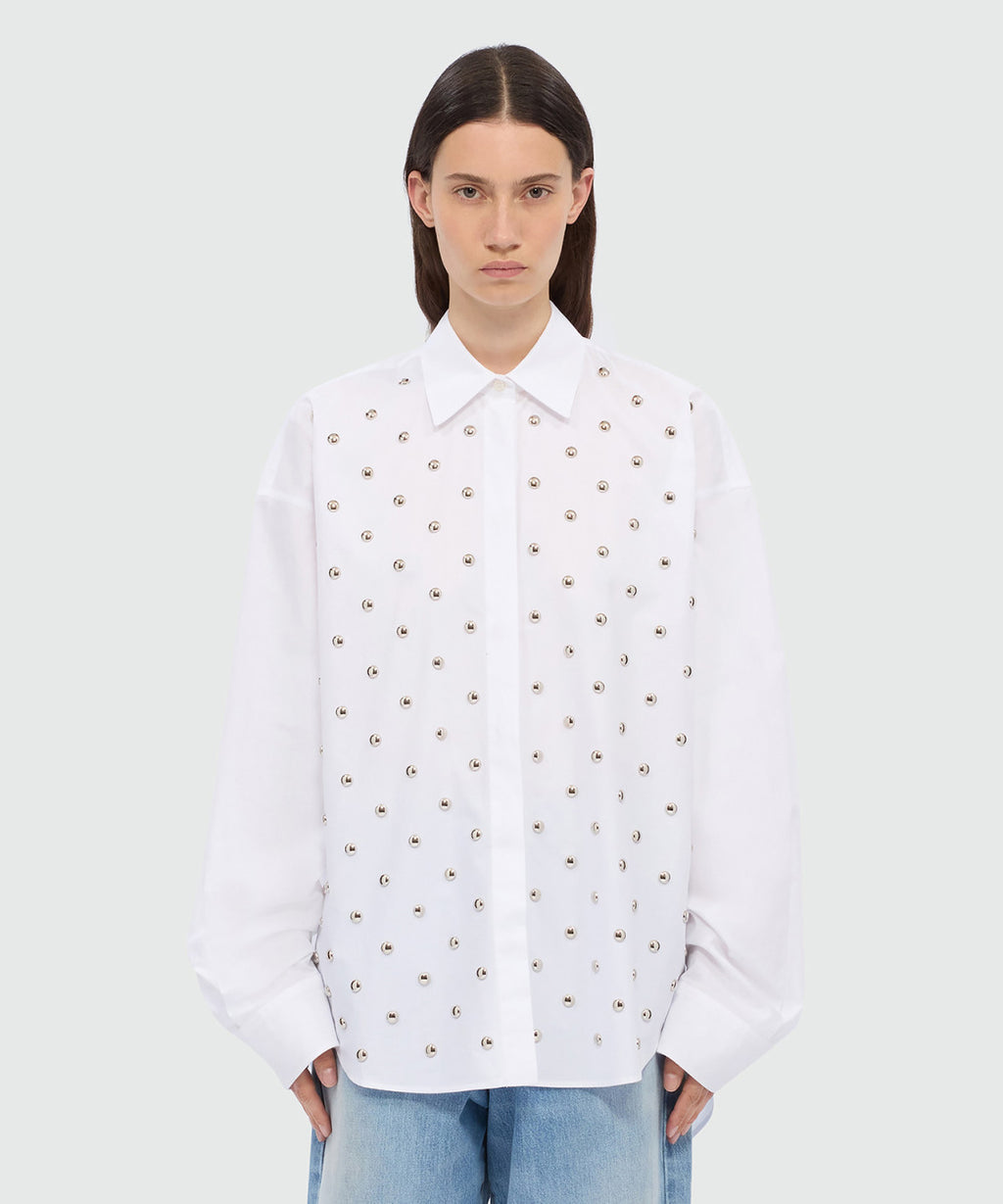 White Studded Cotton Poplin Shirt