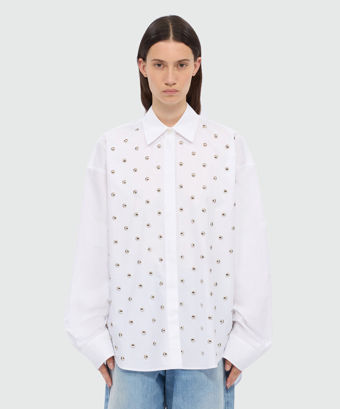 White Studded Cotton Poplin Shirt