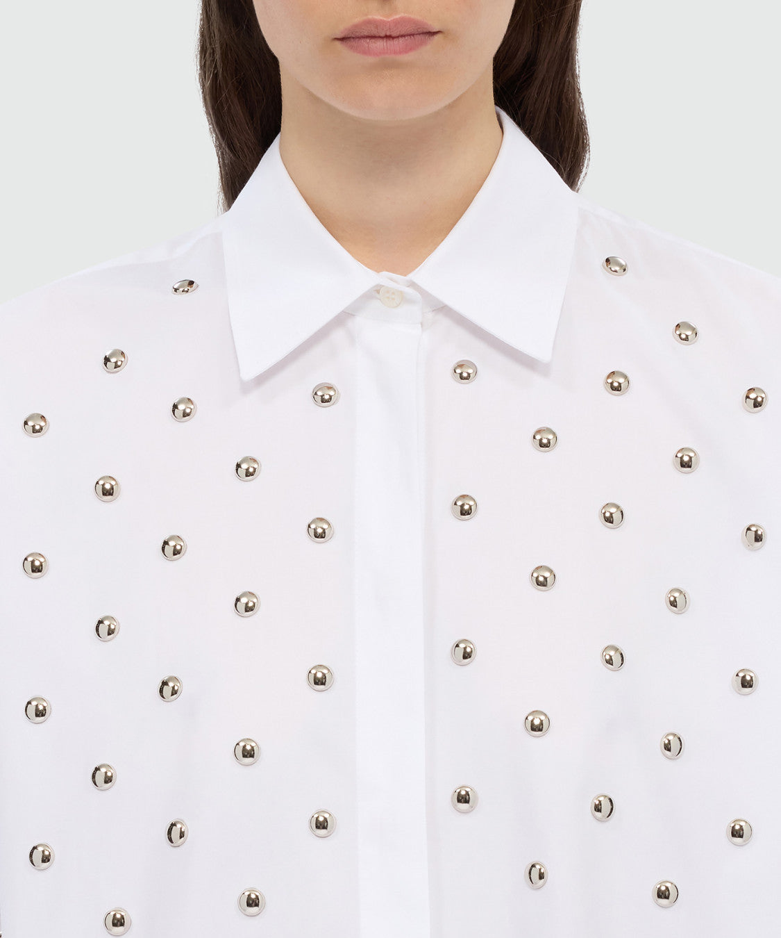 White Studded Cotton Poplin Shirt