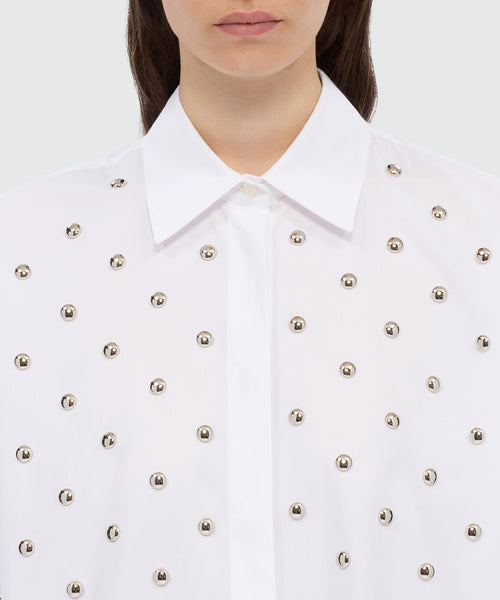 White Studded Cotton Poplin Shirt