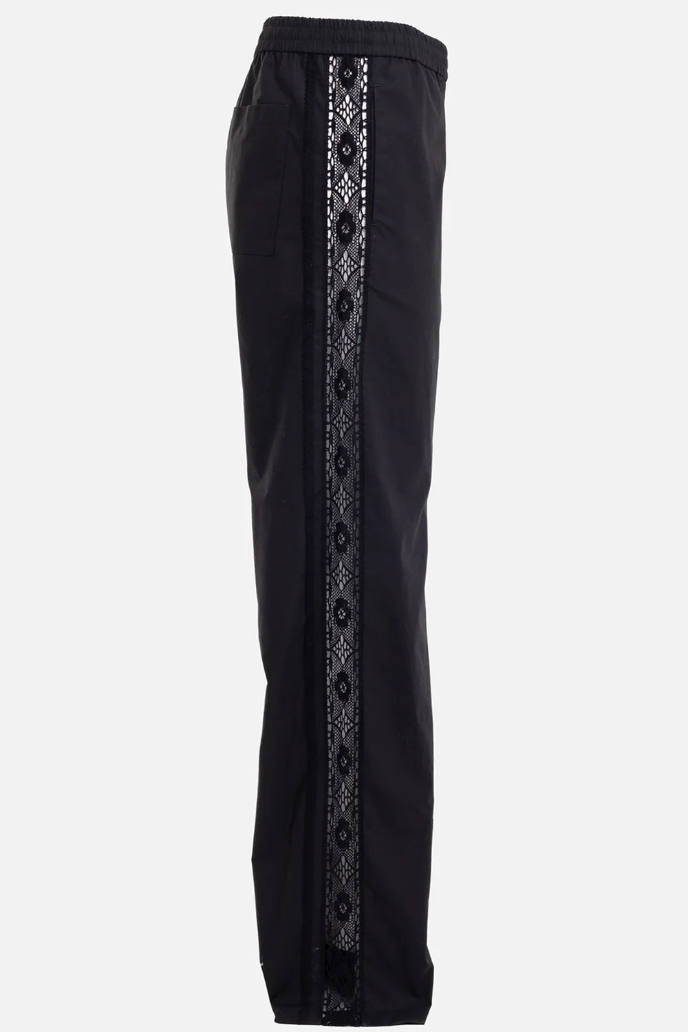 Lace Panel Cotton Wide-Leg Pants