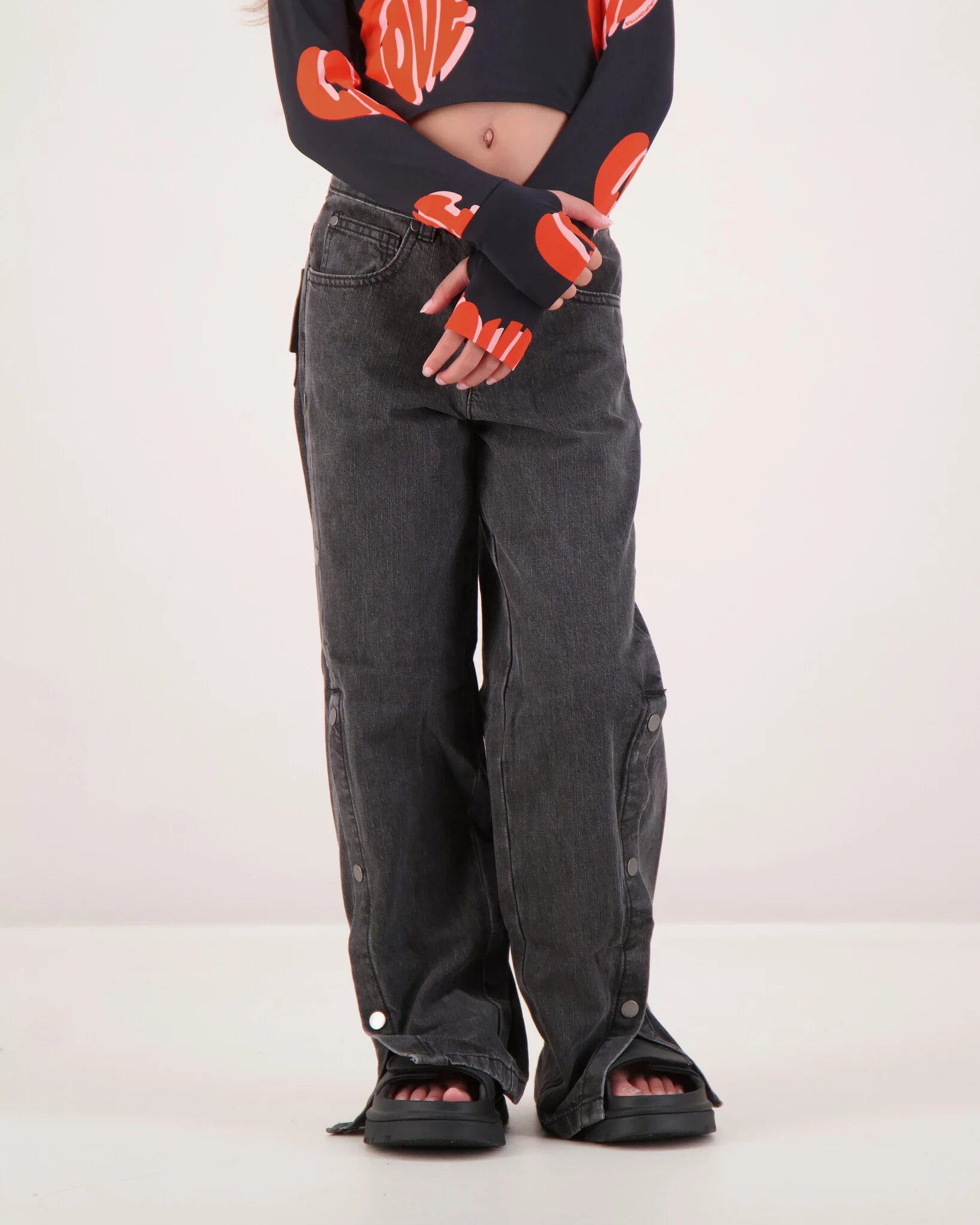 Denim Button Pants Black