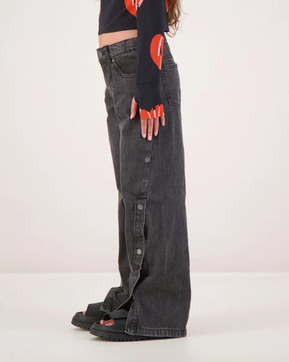 Denim Button Pants Black
