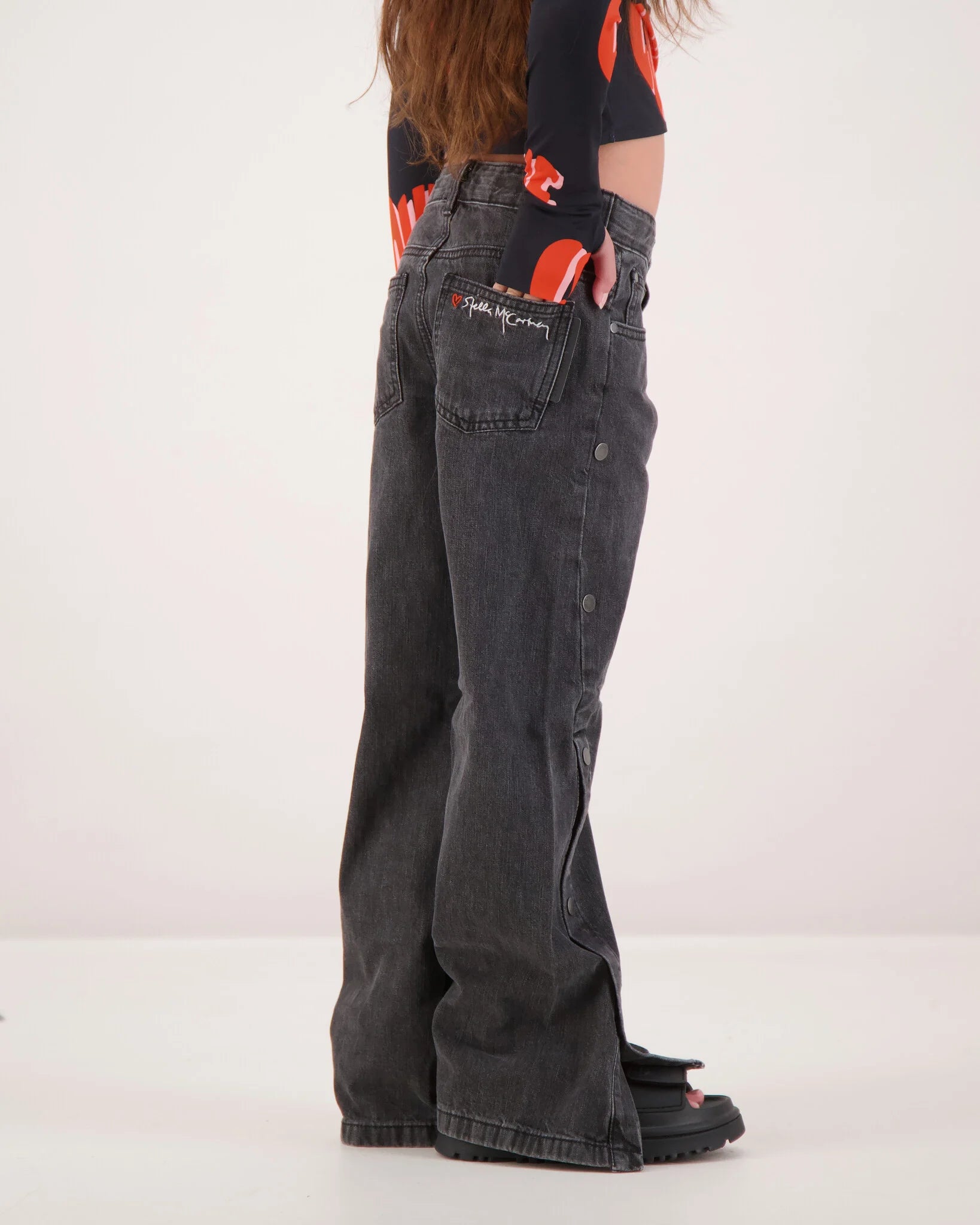 Denim Button Pants Black