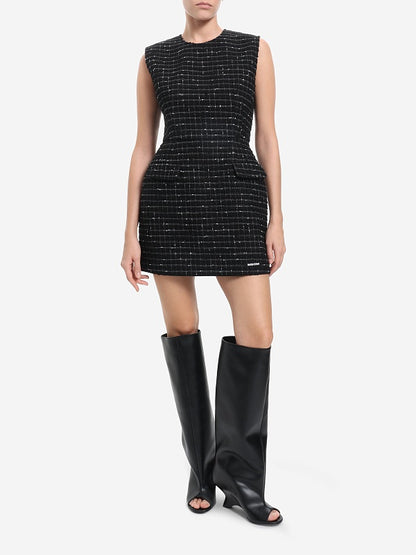Black Mini Dress In Doubled Tweed