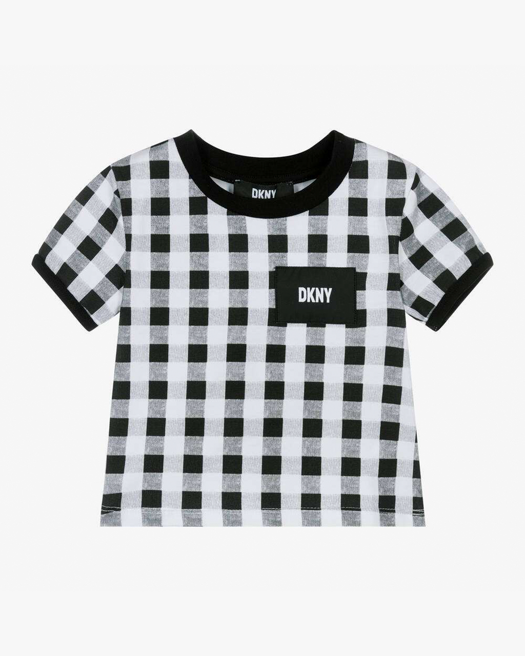 Black Gingham Cotton T-Shirt