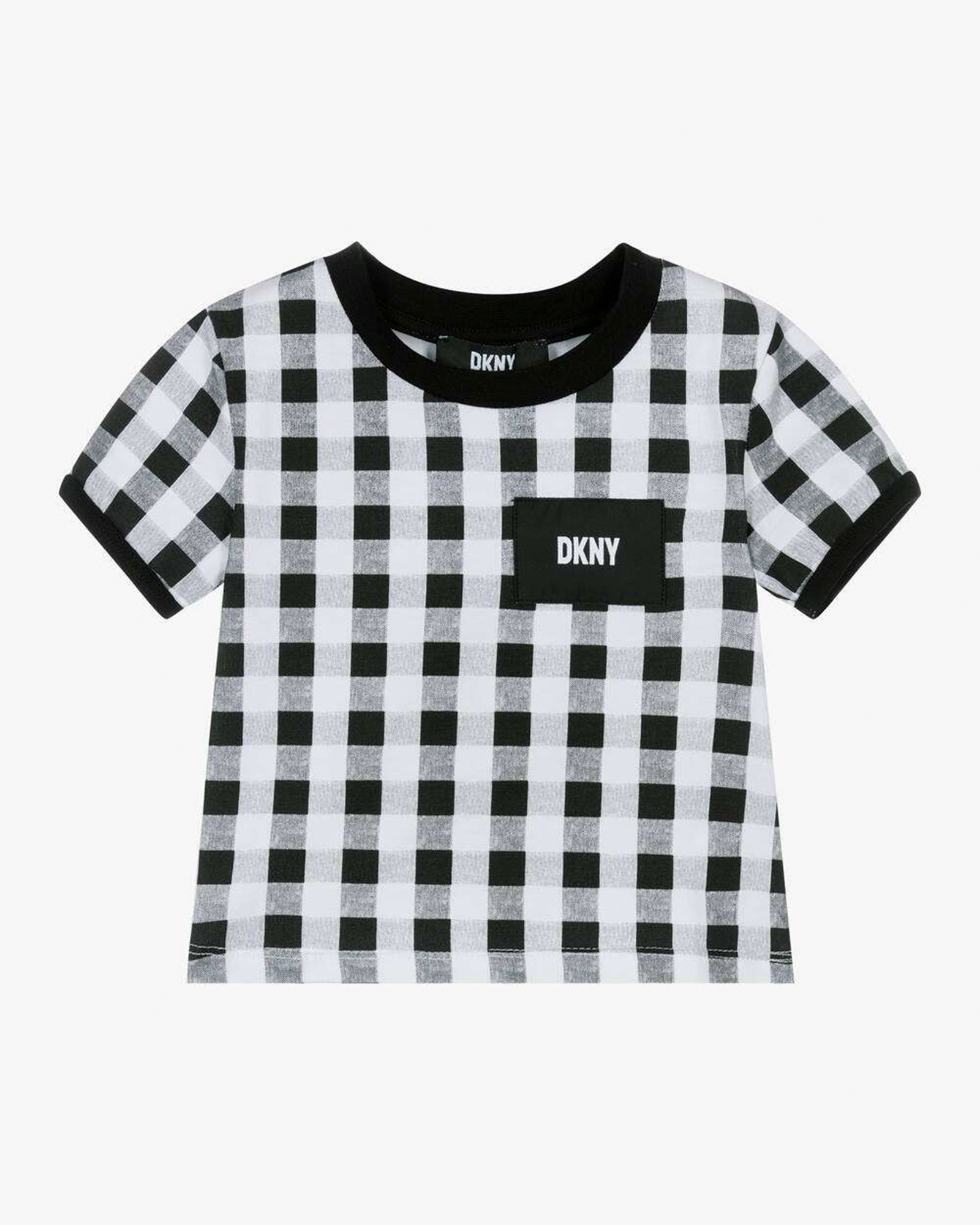 Black Gingham Cotton T-Shirt