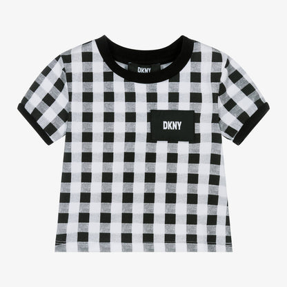 Black Gingham Cotton T-Shirt