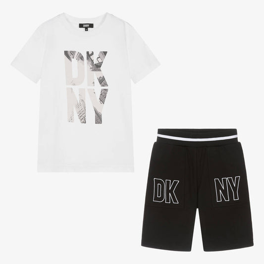 White & Black Cotton Shorts Set