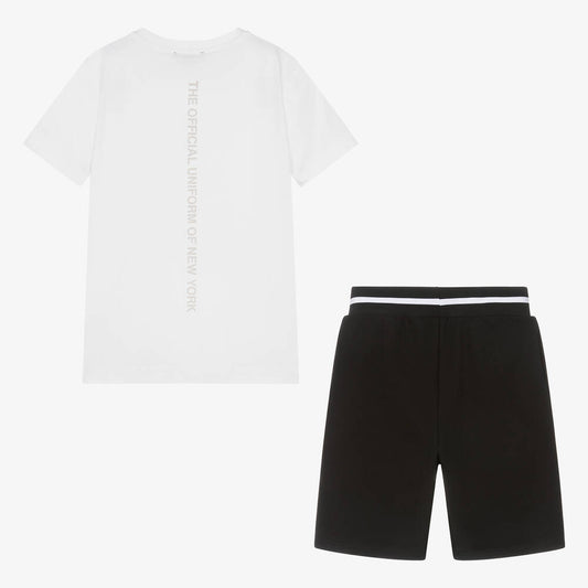 White & Black Cotton Shorts Set