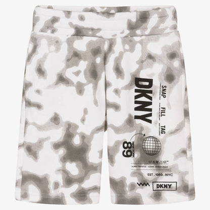 Grey & White Cotton Cloud Print Shorts