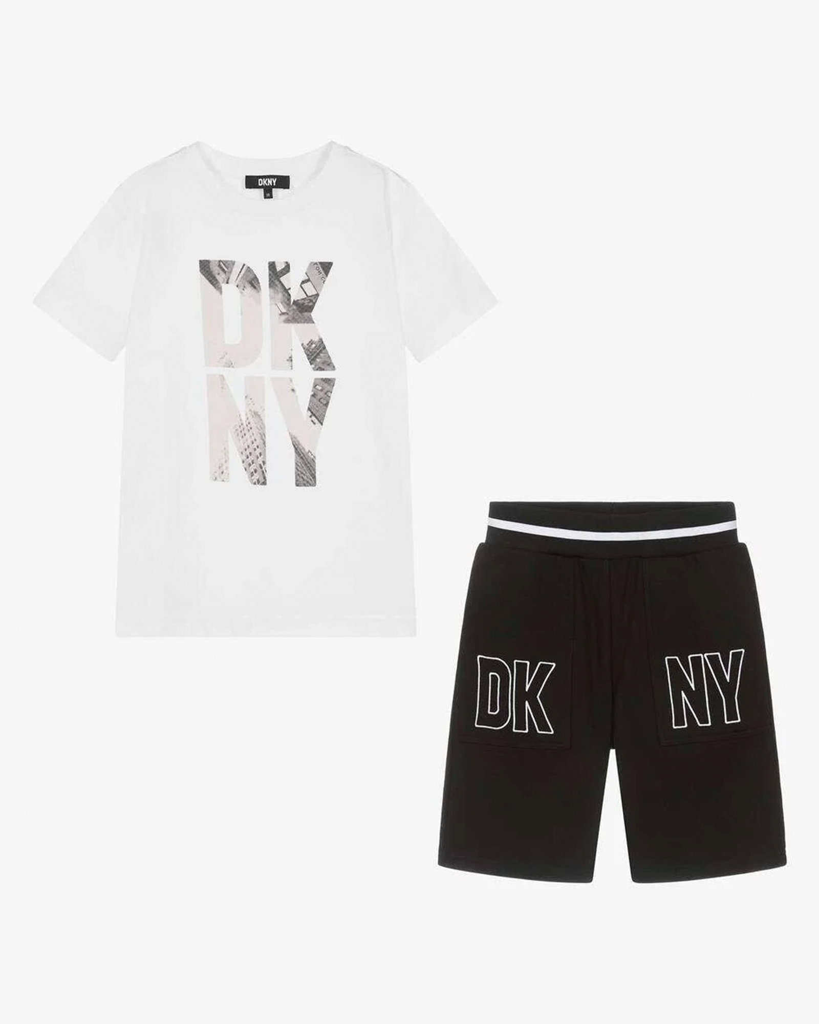 White & Black Cotton Shorts Set